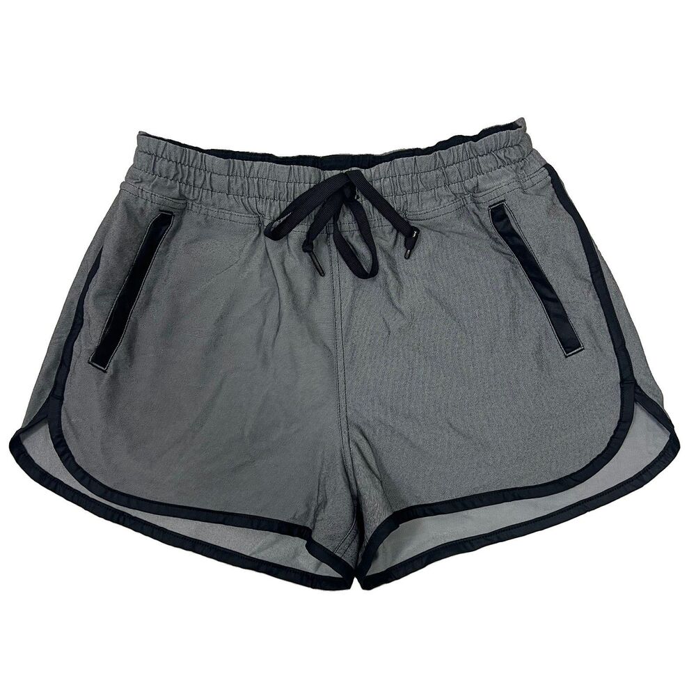 Lululemon Varsity Shorts Gray Black Zip Pockets Drawstring Logo Women’s Size 6